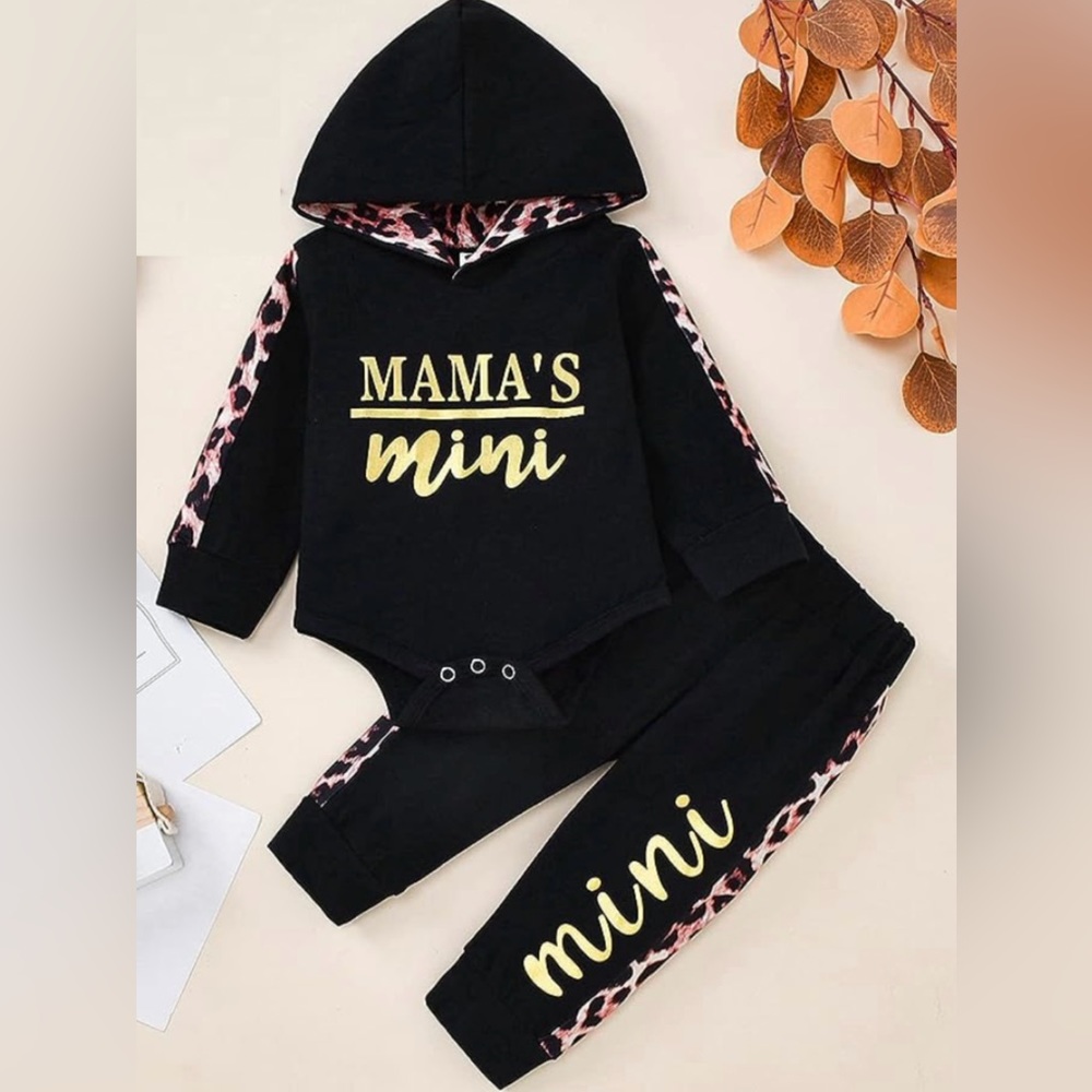 NEW Mama’s Mini Girls Toddler Infant 2 pc Sweat Suit Jogging Hoodie 70 6…